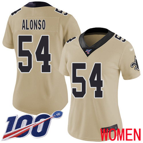 New Orleans Saints Limited Gold Women Kiko Alonso Jersey NFL Football #54 100th Season Inverted Legend Jersey